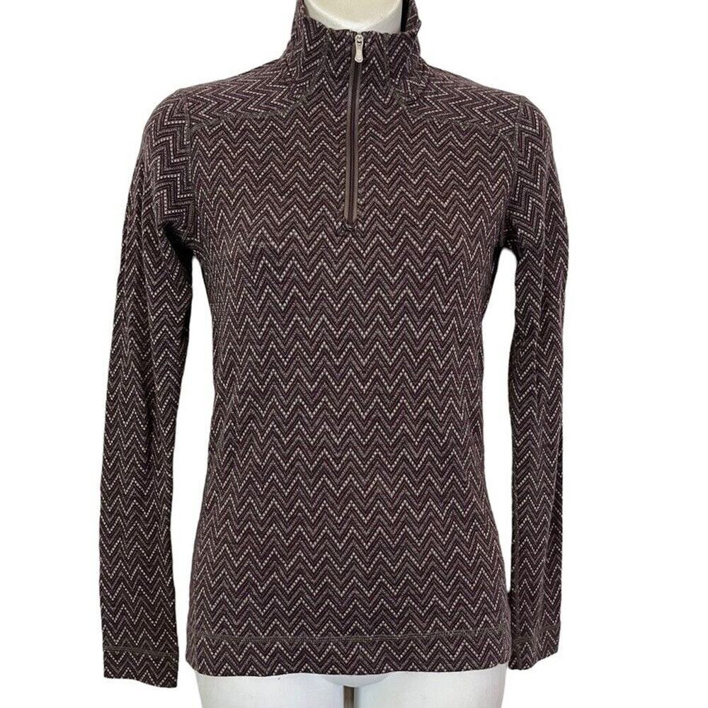Half-Zip Chevron Knit Sweater - Brown/Pink